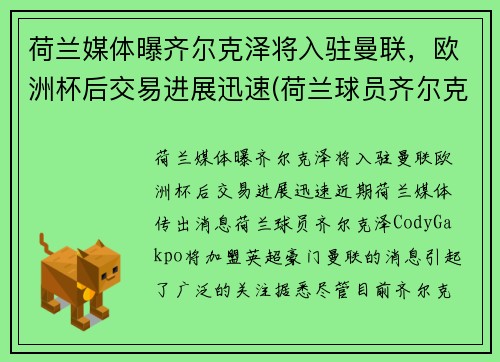 荷兰媒体曝齐尔克泽将入驻曼联，欧洲杯后交易进展迅速(荷兰球员齐尔克泽)