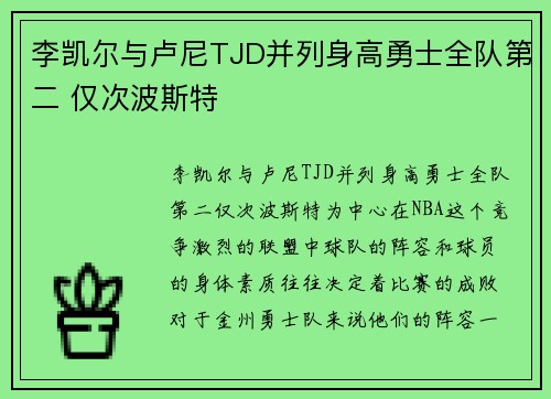 李凯尔与卢尼TJD并列身高勇士全队第二 仅次波斯特