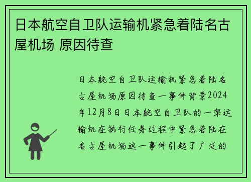 日本航空自卫队运输机紧急着陆名古屋机场 原因待查