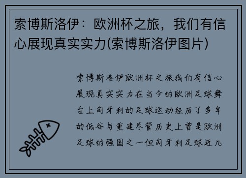 索博斯洛伊：欧洲杯之旅，我们有信心展现真实实力(索博斯洛伊图片)
